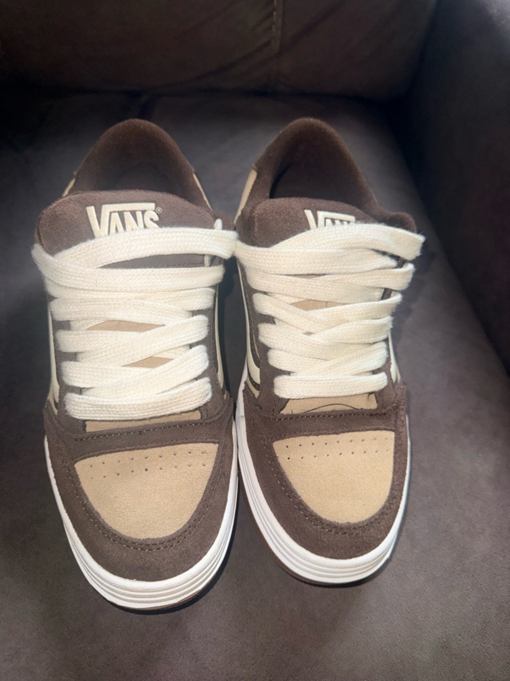 Vans Brown and Tan Low-Top Sneakers with White Laces